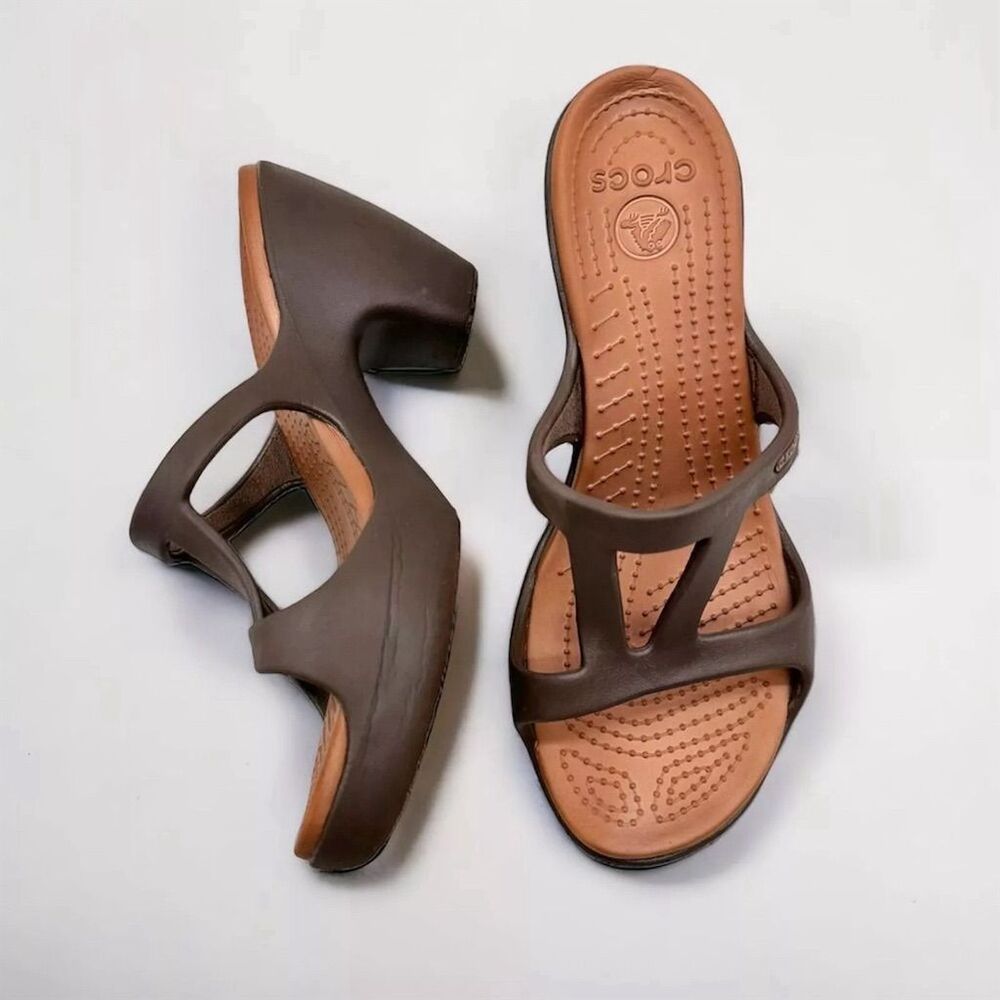 Crocs Cyprus II Heels Sandals Women's Size 7 Espresso Bronze Brown Platform Shoe